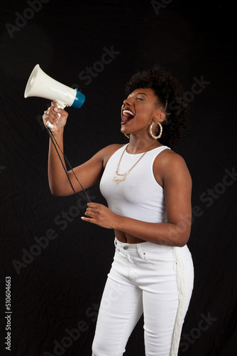 Cute Black woman with a megaphone