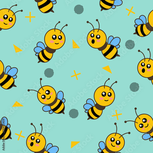 cute cute little bee animal seamless pattern blue object wallpaper with design sea blue. © morspective
