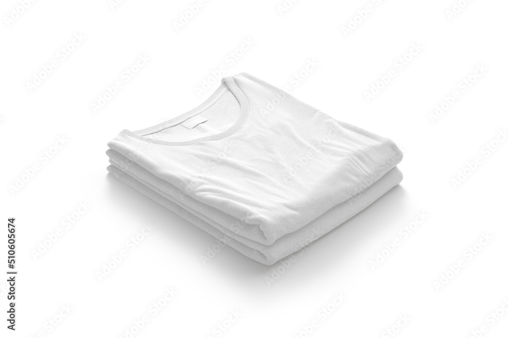 Blank white folded square t-shirt mockup stack, side view