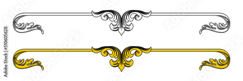 Element baroque engraved floral scroll retro pattern. Victorian frame border ornament. Filigree vintage calligraphic elements for design. Vector image.