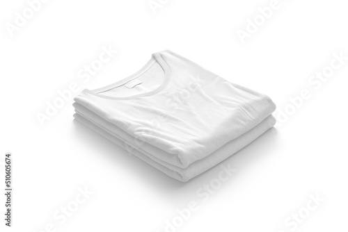 Blank white folded square t-shirt mockup stack, side view