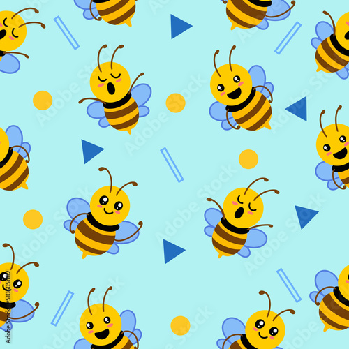 cute cute little bee animal seamless pattern blue object wallpaper with design sea blue. © morspective