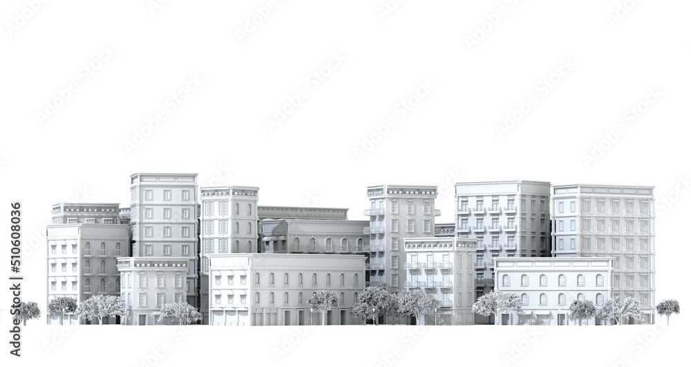 Beautiful city street  with periodic style buildings. 3D rendering illustration