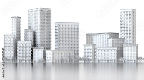 Beautiful city street  with periodic style buildings. 3D rendering illustration