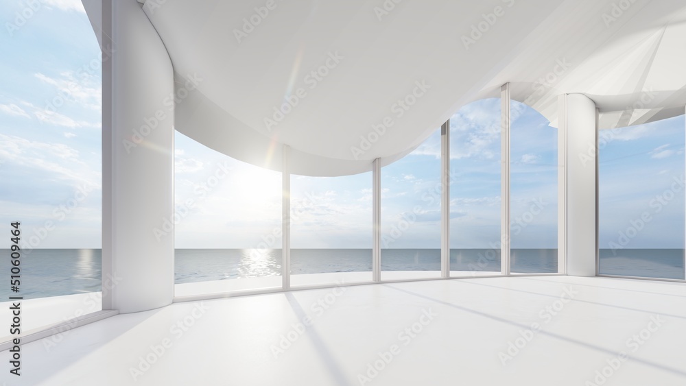Fototapeta premium Architecture background empty interior with curved windows 3d render