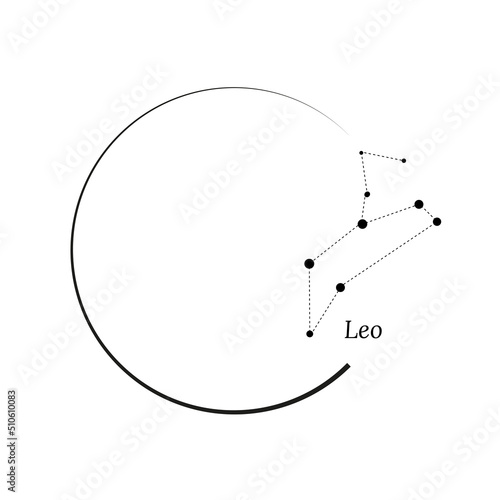 Round frame, wreath and Zodiac sign Leo. Vector illustration for advertising design, astrological, esoteric, magical seances, personality research