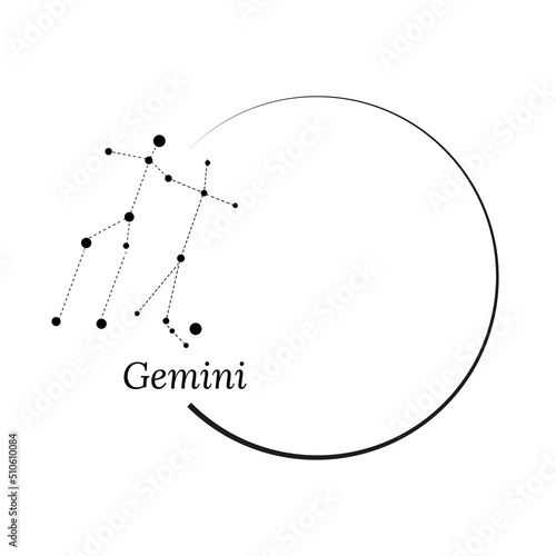 Round frame, wreath and Zodiac sign Gemini. Vector illustration for advertising design, astrological, esoteric, magical seances, personality research