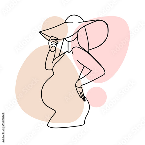 Pregnant girl in a hat, round and big belly, pregnancy