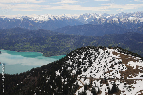 The panorama from mountain Herzogstand, Bavarian Alps	 photo