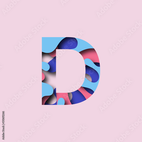 Colorful letter D in paper cut effect. 3D design. Vector illustration.