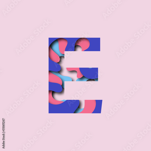 Colorful letter E in paper cut effect. 3D design. Vector illustration.