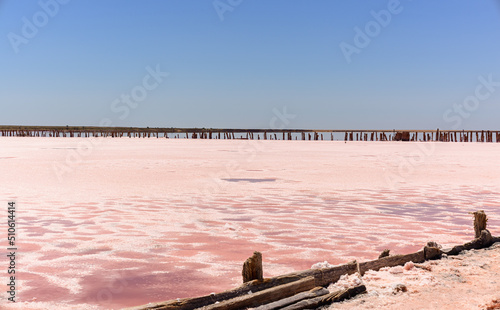 Fototapeta Naklejka Na Ścianę i Meble -  The pink lake is a beautiful landscape, unusual nature.
