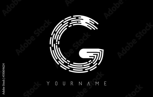 White G letter logo concept. Creative minimal monochrome monogram with lines and finger print pattern.
