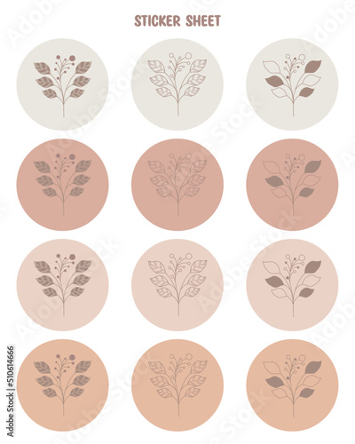Set of spring minimal leaf stickers for planner, scrapbook stickers design and more.