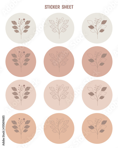 Set of spring minimal leaf stickers for planner, scrapbook stickers design and more.