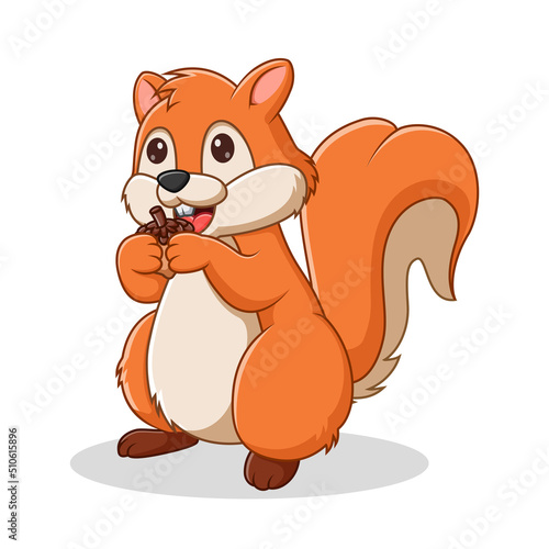 Cartoon Squirrel Holding Nut, Squirrel Mascot Cartoon Character. Animal Icon Concept White Isolated. Flat Cartoon Style Suitable for Web Landing Page, Banner, Flyer, Sticker, Card