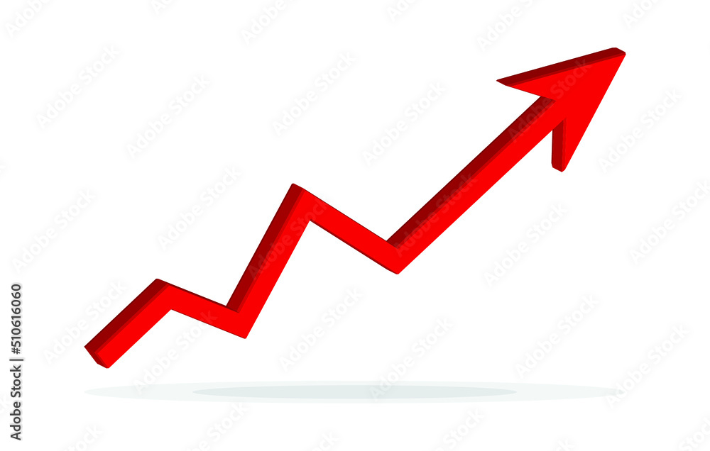 Growing business 3d arrow on white, Profit red arrow, Vector illustration.Business concept, growing chart. Concept of sales symbol icon with arrow moving up. Economic Arrow With Growing Trend. Growing business 3d arrow on white, Profit red arrow, Vector illustration.Business concept, growing chart. Concept of sales symbol icon with arrow moving up. Economic Arrow With Growing Trend.