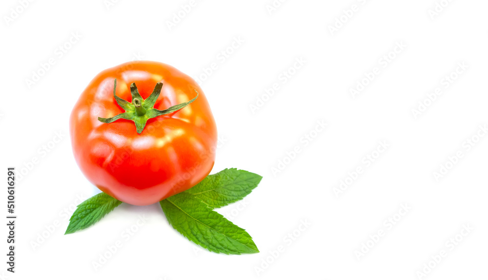 Fresh red tomatoes on a white background. Close-up, design, banner. Fresh red tomatoes on a white background. Close-up, design, banner.