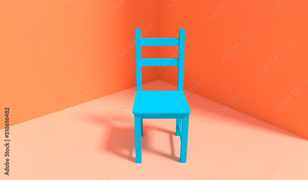 3d illustration, chair, red background, copy space, 3d rendering. 3d illustration, chair, red background, copy space, 3d rendering.