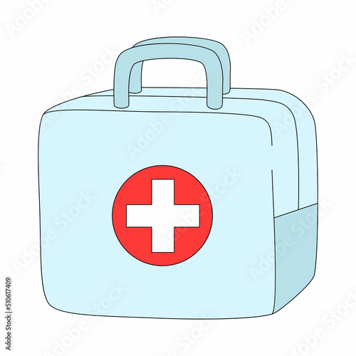First aid kit in cartoon style. Vector illustration isolated on white background