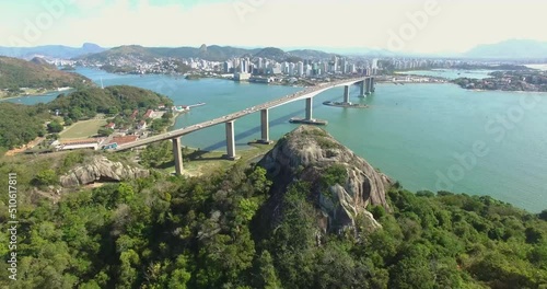 Aerial image of the city of Vitória in Espirito Santo, Brazil, showing the Marca da Bahia and the bridge that connects the two cities of Espírito Santo photo
