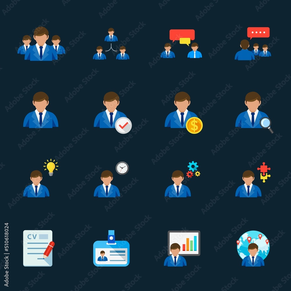 Fototapeta premium Management and Human Resource Icons with Black Background 