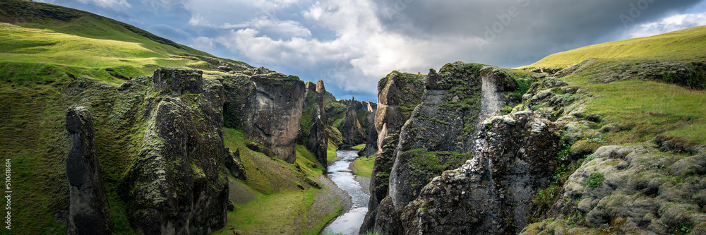 Panorama of Fjadrargljufur canyon in South of Iceland