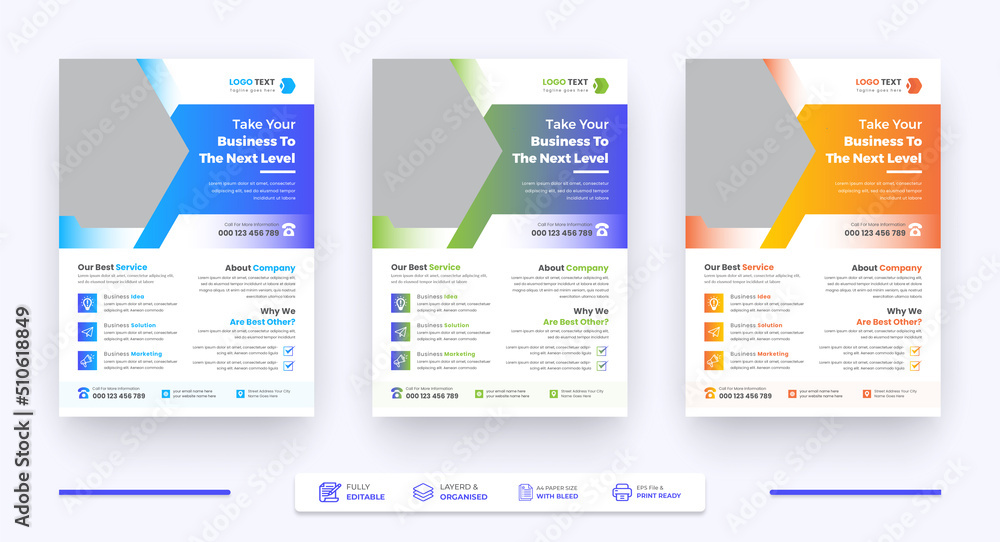 Corporate Business Agency Abstract Flyer Template, Creative Modern brochure Magazine A4 Page Print Ready Flyer Set Template Design, Abstract Shape and Modern Color Flyer Design.