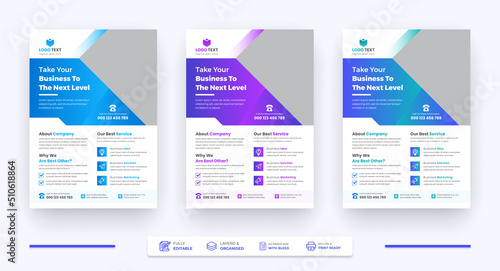 Картината върху платно Corporate Business Agency Abstract Flyer Template, Creative Modern brochure Magazine A4 Page Print Ready Flyer Set Template Design, Abstract Shape and Modern Color Flyer Design