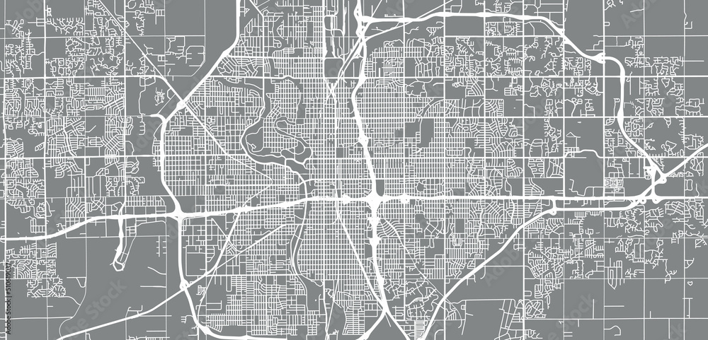 Urban vector city map of Wichita, Kansas , United States of America