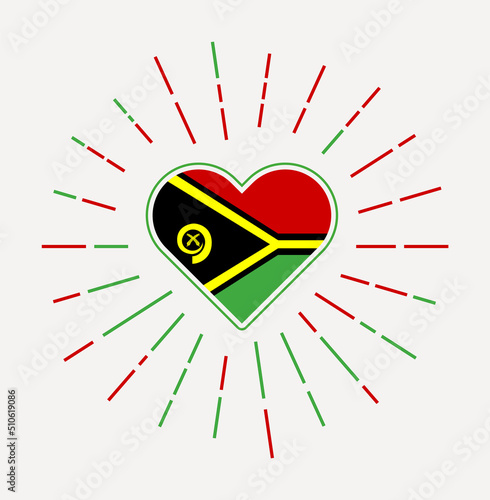 Vanuatu heart with flag of the country. Sunburst around Vanuatu heart sign. Vector illustration.
