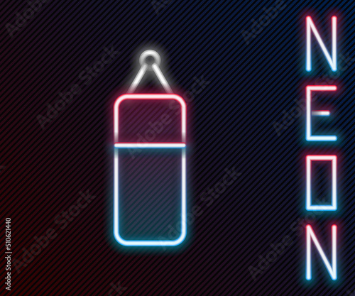 Glowing neon line Punching bag icon isolated on black background. Colorful outline concept. Vector