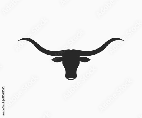 Bull head logo icon vector. Silhouette long horn vector design.