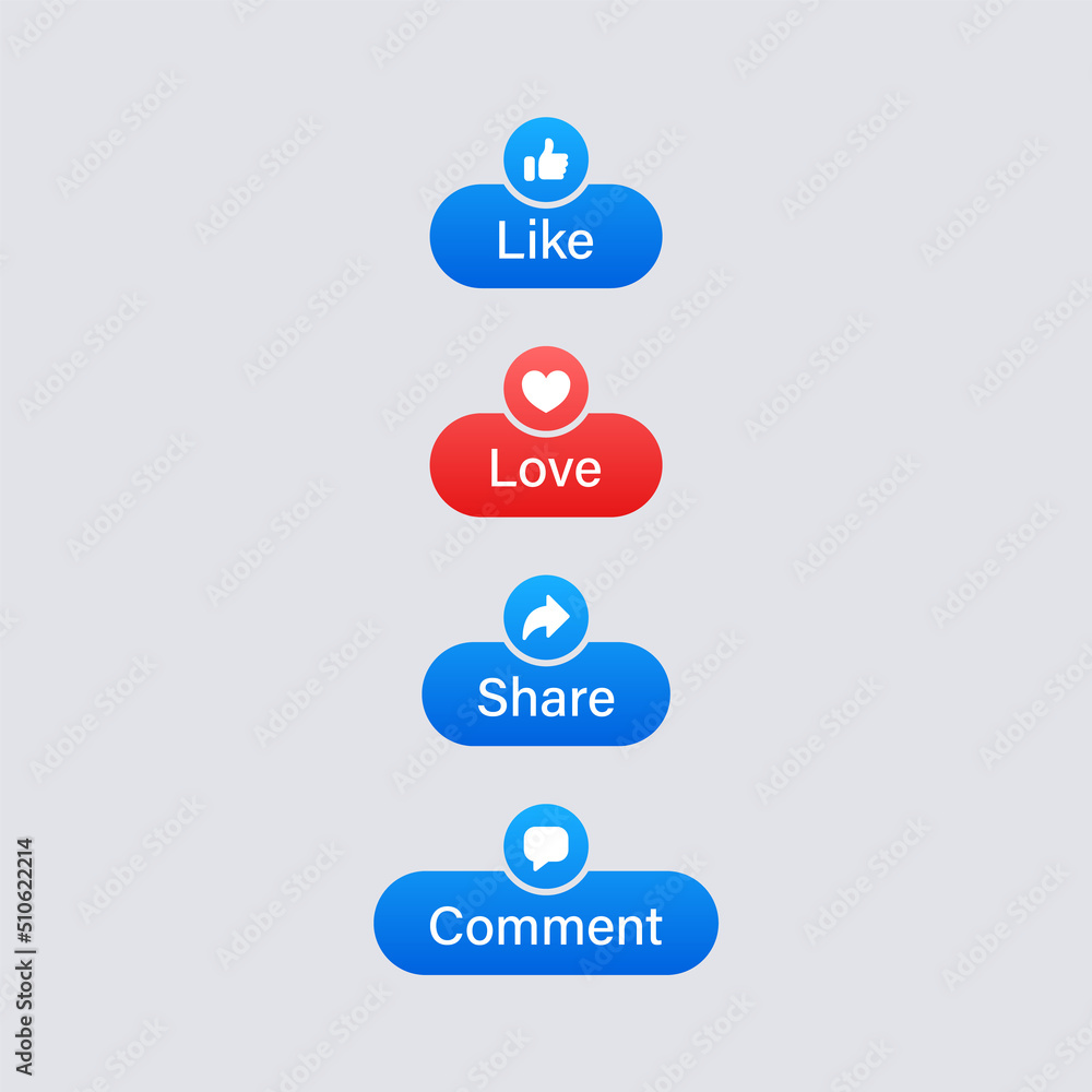 Social media notification icons in modern button label banner or post reactions like love comment share icon buttons. thumbs up, heart, repost, icons Social media notification icons in modern button label banner or post reactions like love comment share icon buttons. thumbs up, heart, repost, icons