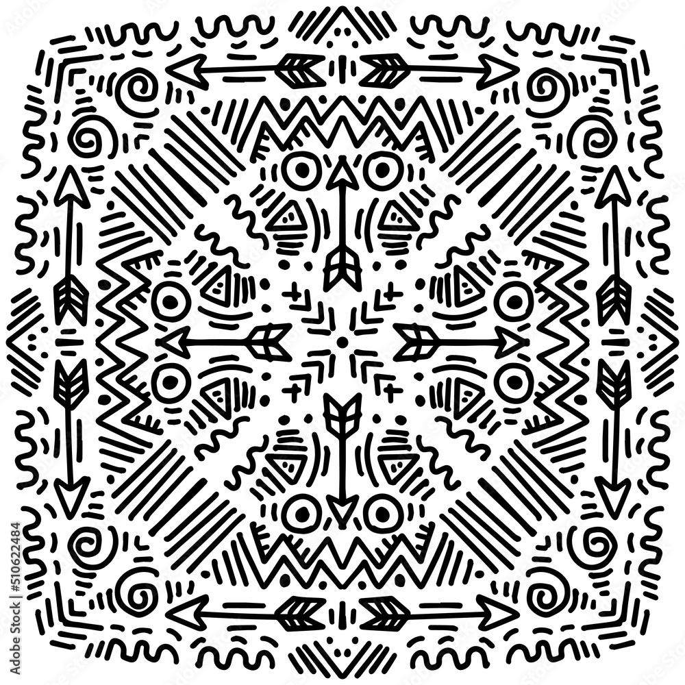 Abstract ethnic art mandala on black and white. Abstract ethnic art mandala on black and white.