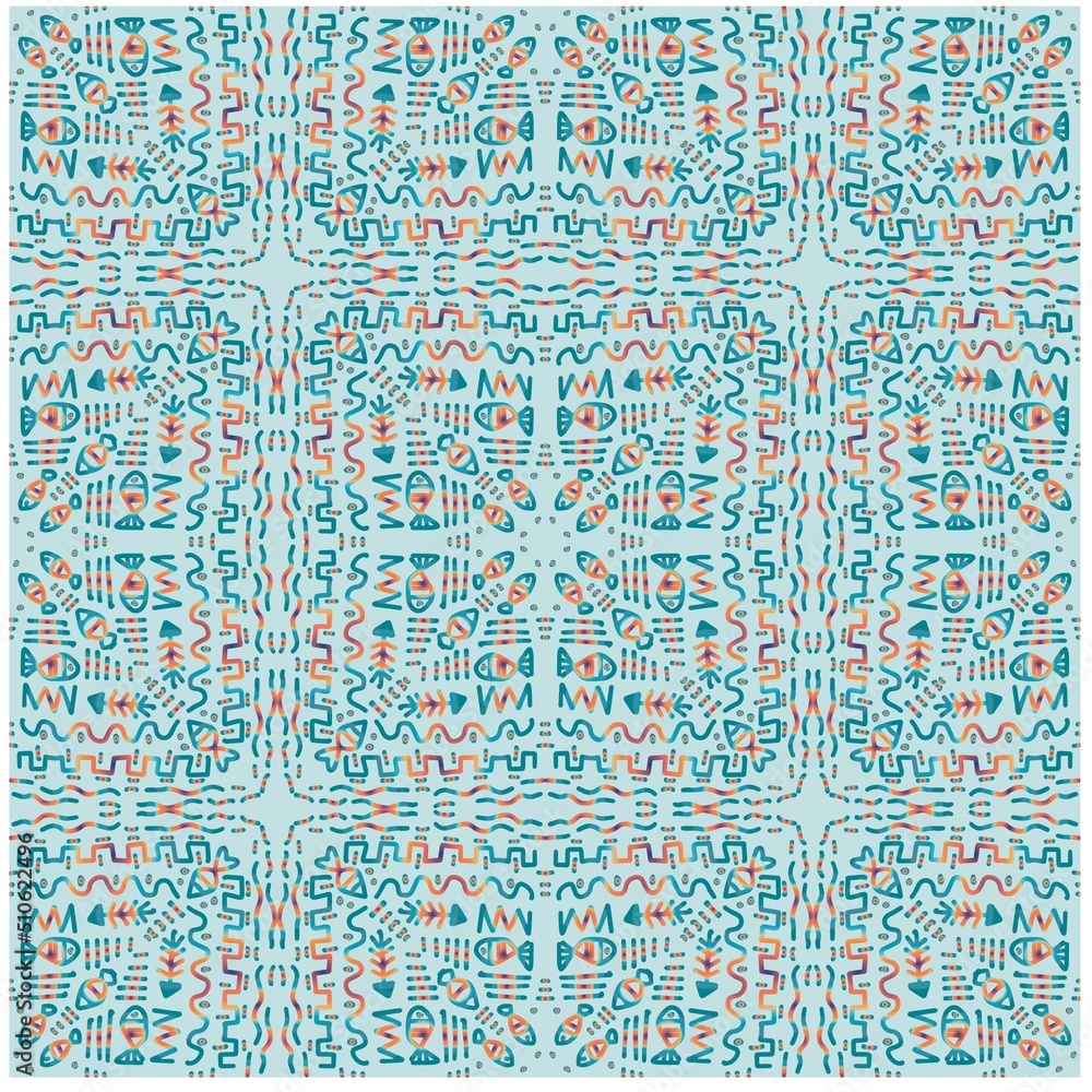 Fototapeta premium Fish ethnic ornament mandala seamless pattern