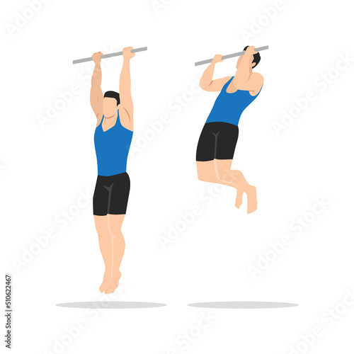 Man doing Pull up with supinated grip exercise. Flat vector illustration isolated on white background
