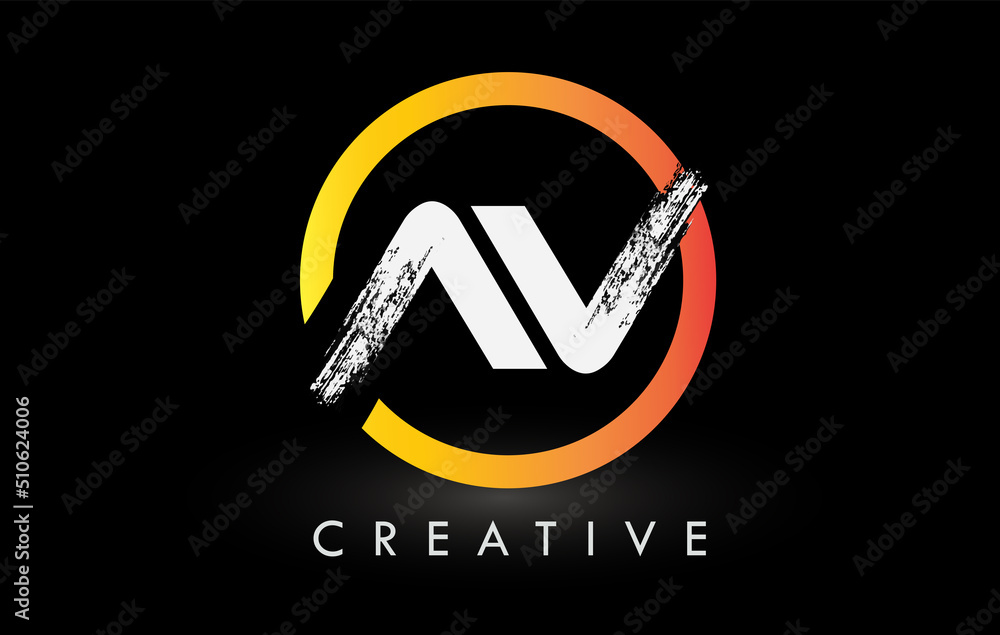 Circular White AV Brush Letter Logo Design. Creative Brushed Letters Icon Logo. Circular White AV Brush Letter Logo Design. Creative Brushed Letters Icon Logo.