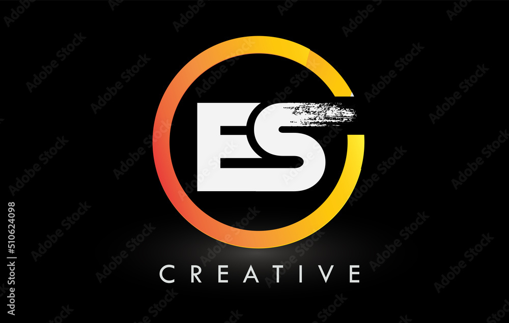 Circular White ES Brush Letter Logo Design. Creative Brushed Letters Icon Logo.