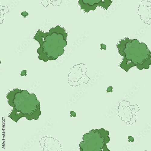 Broccoli cabbage seamless pattern. Fresh green vegetable flat illustration