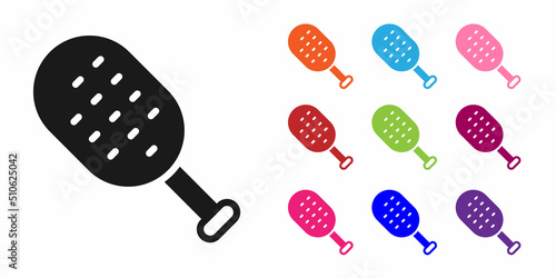 Black Sauna brush icon isolated on white background. Wooden brush with coarse bristles for washing in the bath. Anti cellulite massage. Set icons colorful. Vector