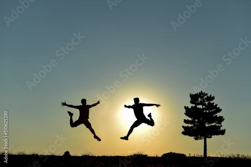 energetic, harmonious and extraordinary jumping people who load synergy and motivation