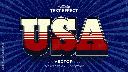 Editable text effect america flag style. Independence day USA 4 July