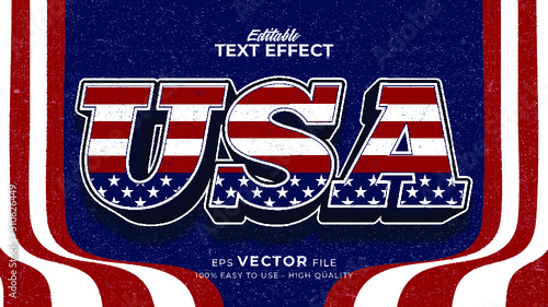 Editable text effect america flag style. Independence day USA 4 July