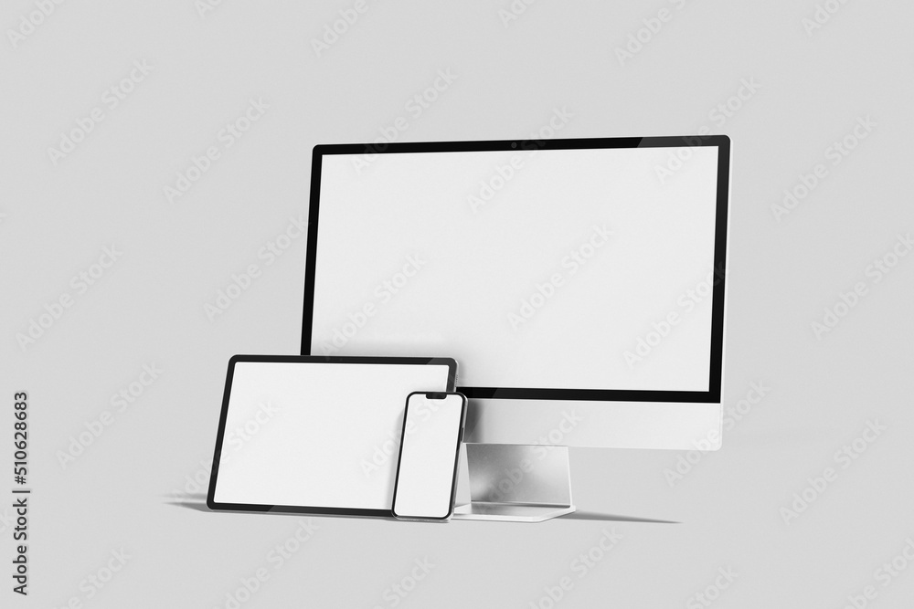 Multi devices responsive website mockup. Desktop, tablet, and smartphone screen mockup Multi devices responsive website mockup. Desktop, tablet, and smartphone screen mockup
