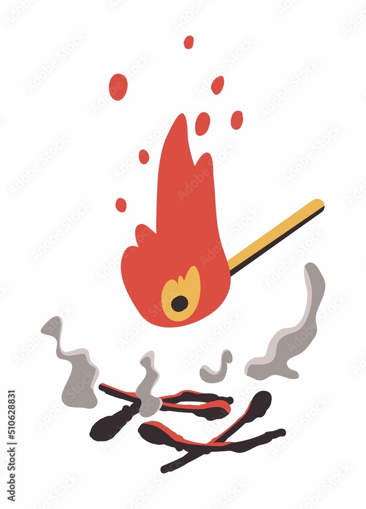 Burnt matches and smoke from them. A lit match burns with a bright