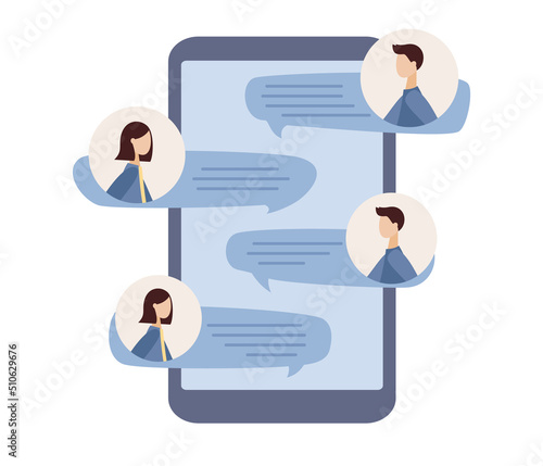 Dating app icon. Online dating couple. Man and woman sending message with smartphone. Virtual relationship. Acquaintance in social network. Vector flat illustration 