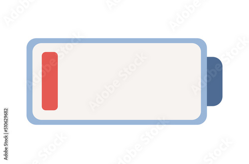 Low battery level icon. Not enough energy. Metaphor of fatigue and exhaustion. Charging symbol. Electic charge technology. Vector flat illustration 