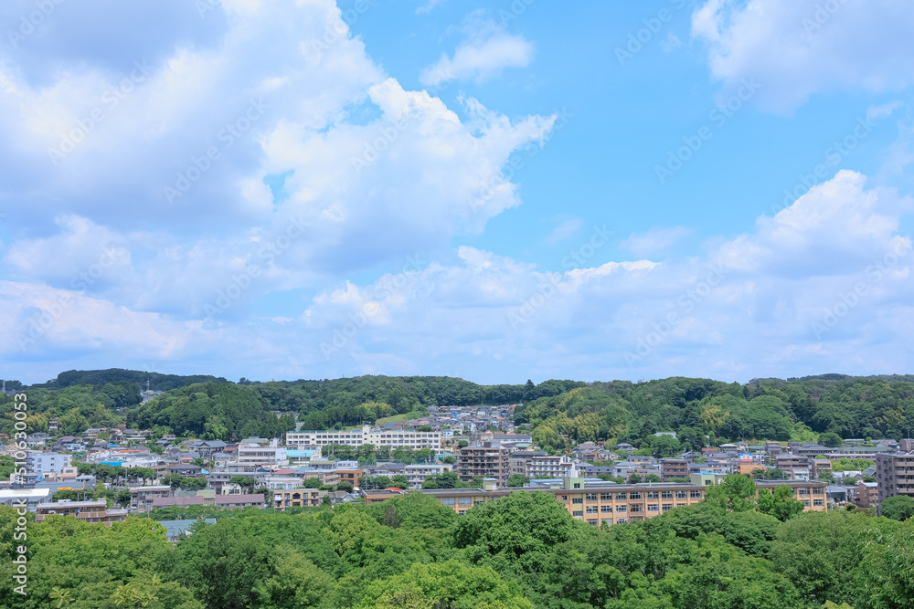 東京都八王子市にある富士見台公園の展望台から眺めた町