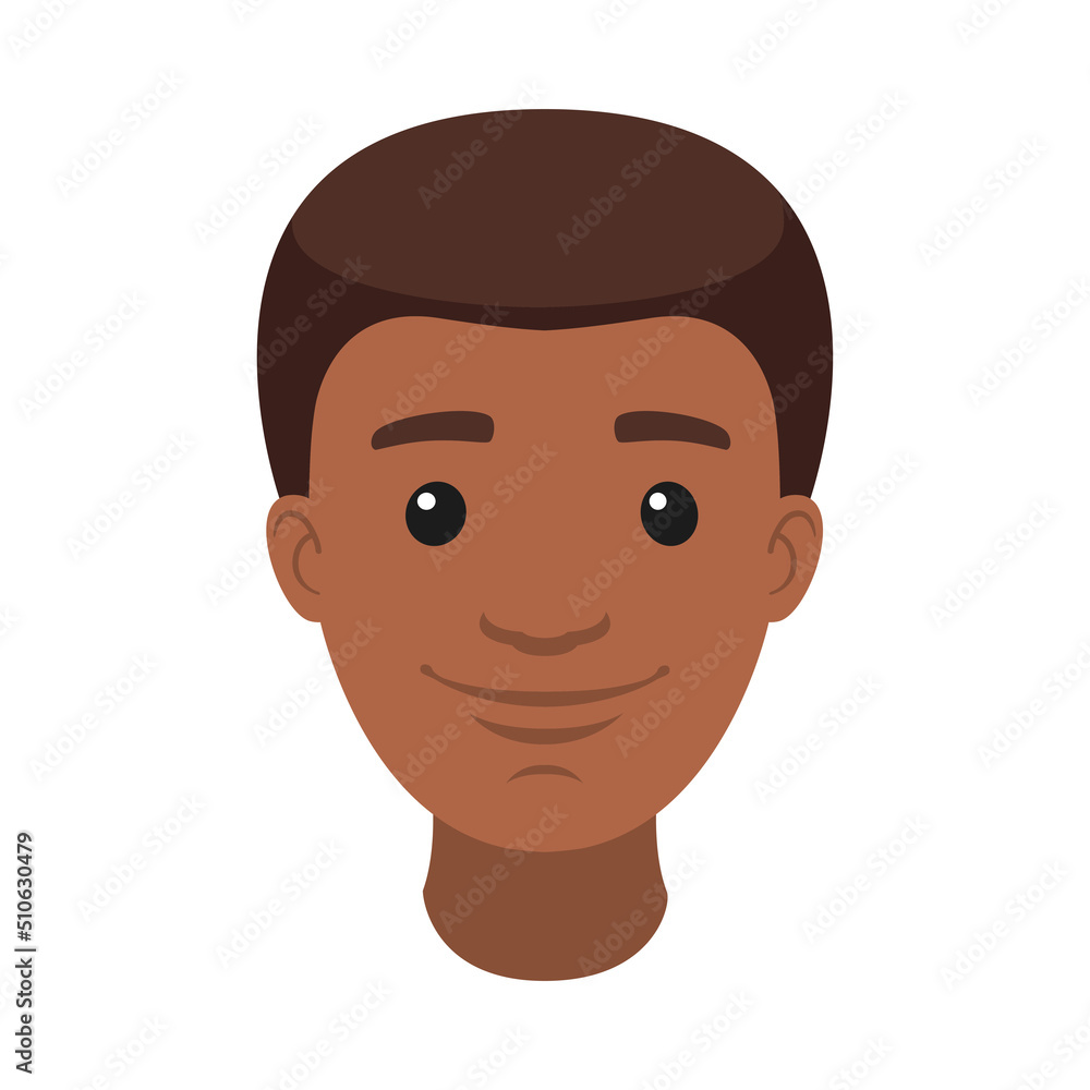 Handsome African American Man Character Smiling Face Demonstrating Emotion Vector Illustration